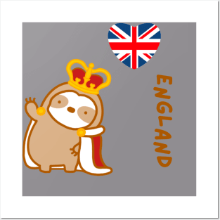 Cute I Love England Sloth Posters and Art